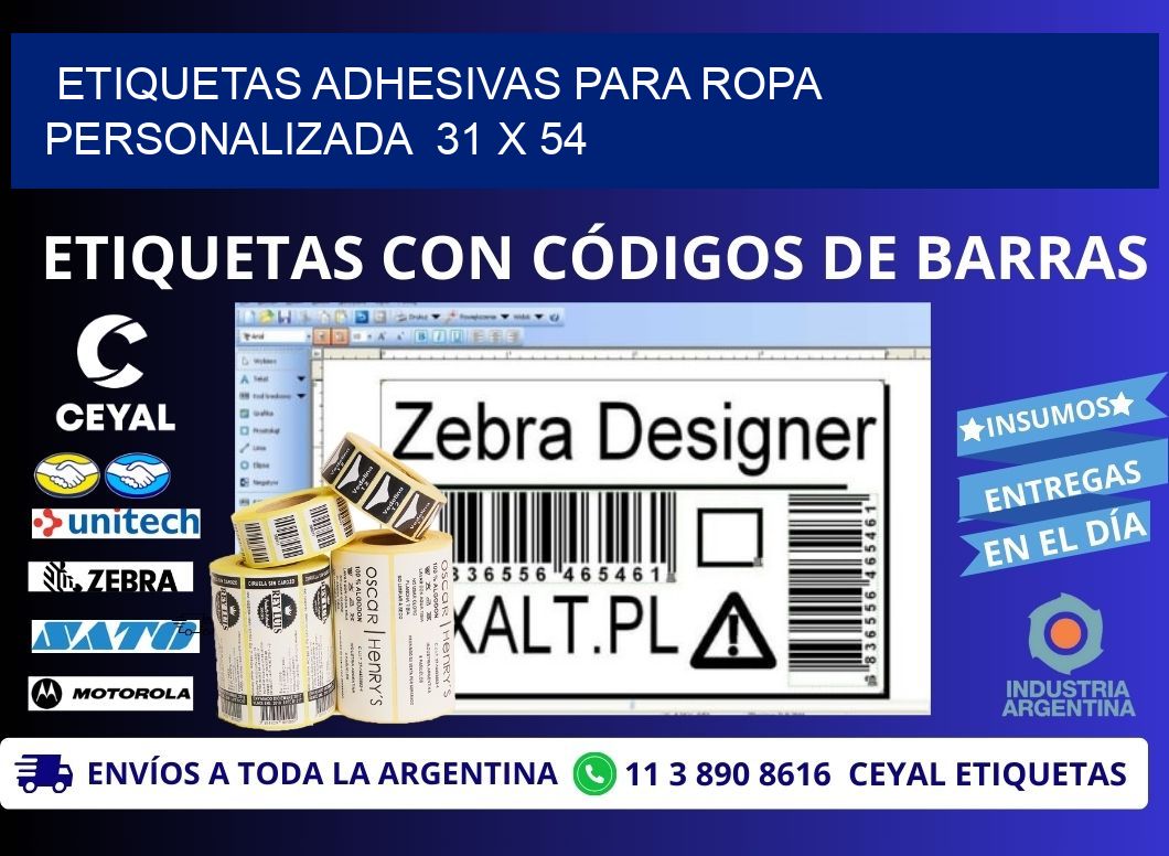 ETIQUETAS ADHESIVAS PARA ROPA PERSONALIZADA  31 x 54