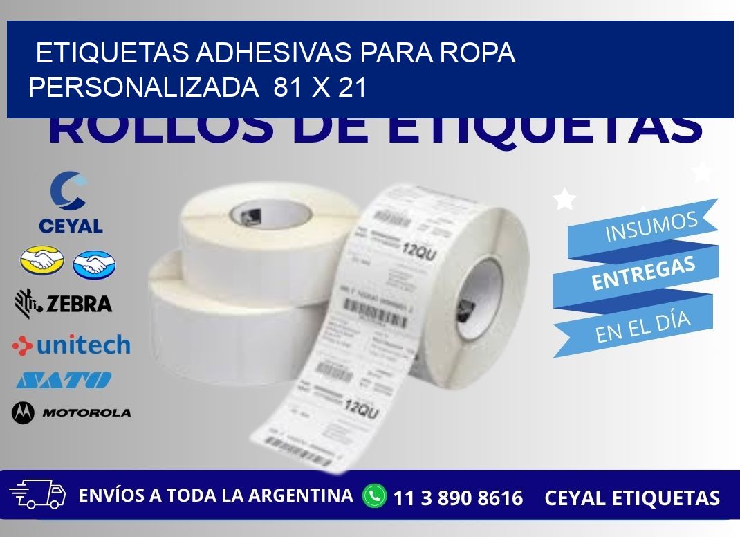 ETIQUETAS ADHESIVAS PARA ROPA PERSONALIZADA  81 x 21