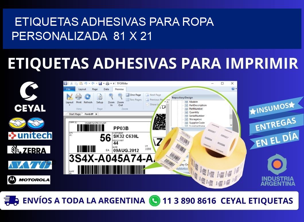 ETIQUETAS ADHESIVAS PARA ROPA PERSONALIZADA  81 x 21