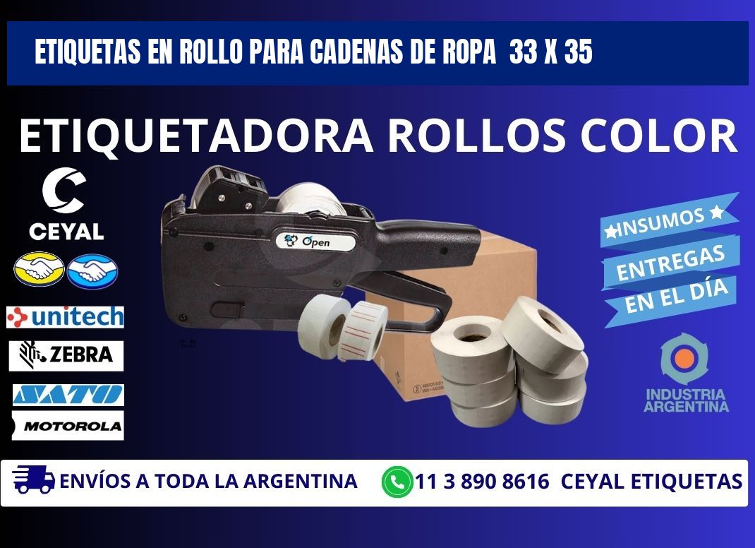 ETIQUETAS EN ROLLO PARA CADENAS DE ROPA  33 x 35