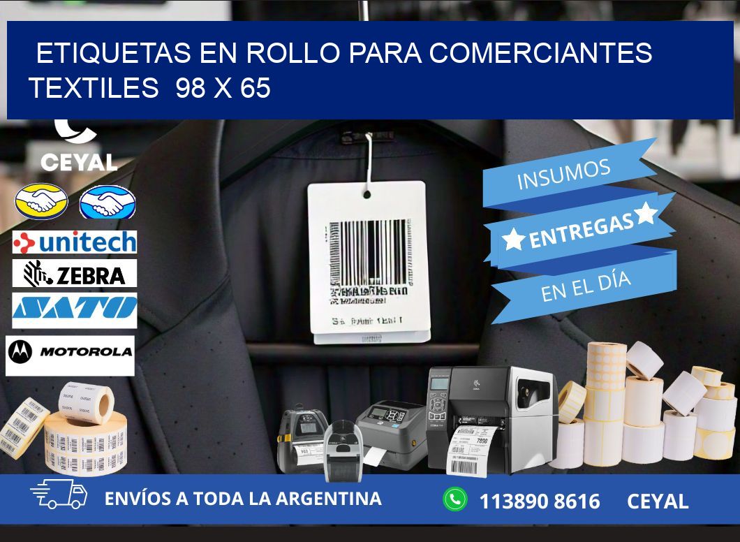 ETIQUETAS EN ROLLO PARA COMERCIANTES TEXTILES  98 x 65