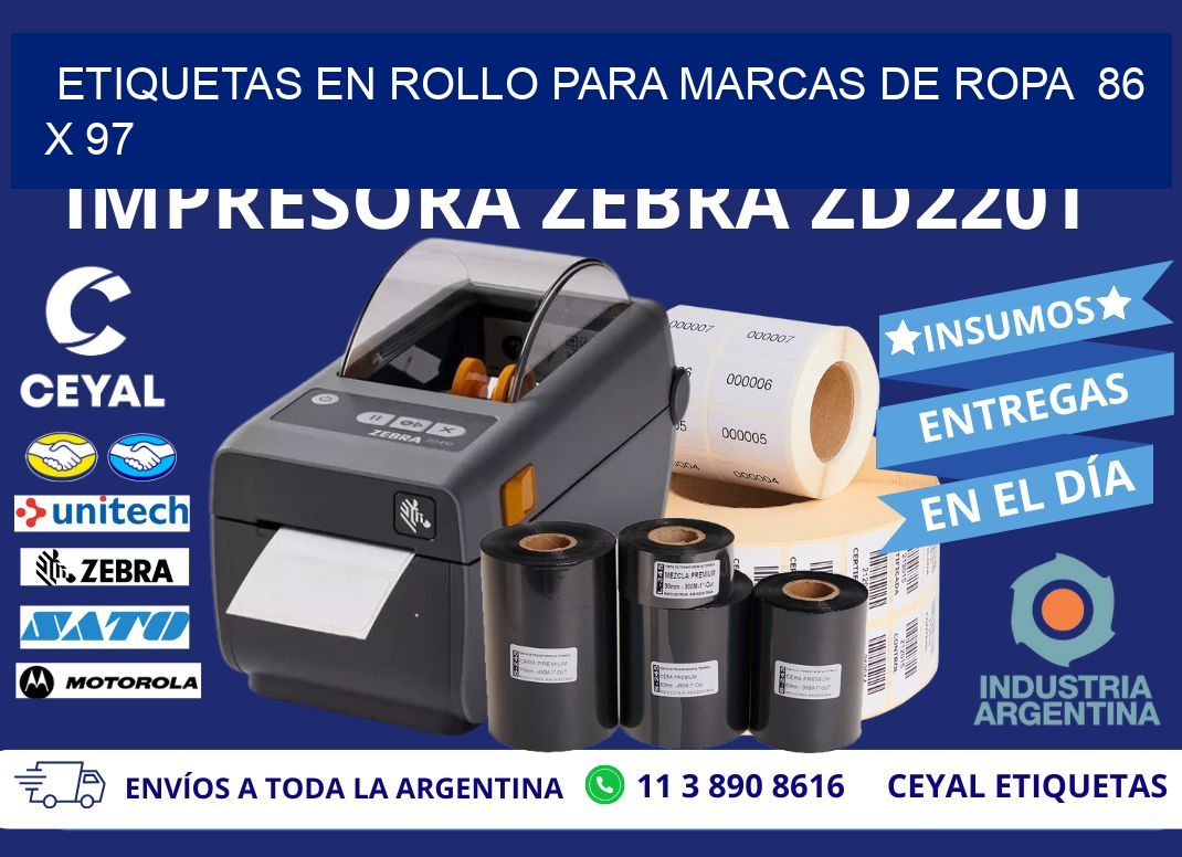 ETIQUETAS EN ROLLO PARA MARCAS DE ROPA  86 x 97