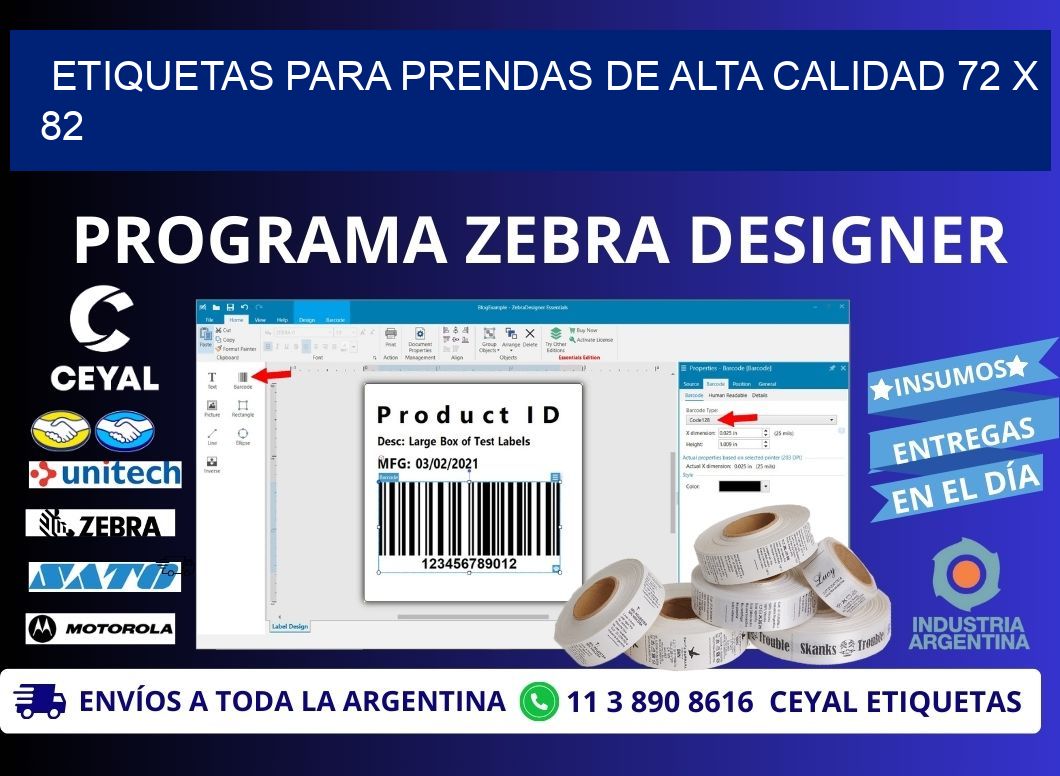 ETIQUETAS PARA PRENDAS DE ALTA CALIDAD 72 x 82
