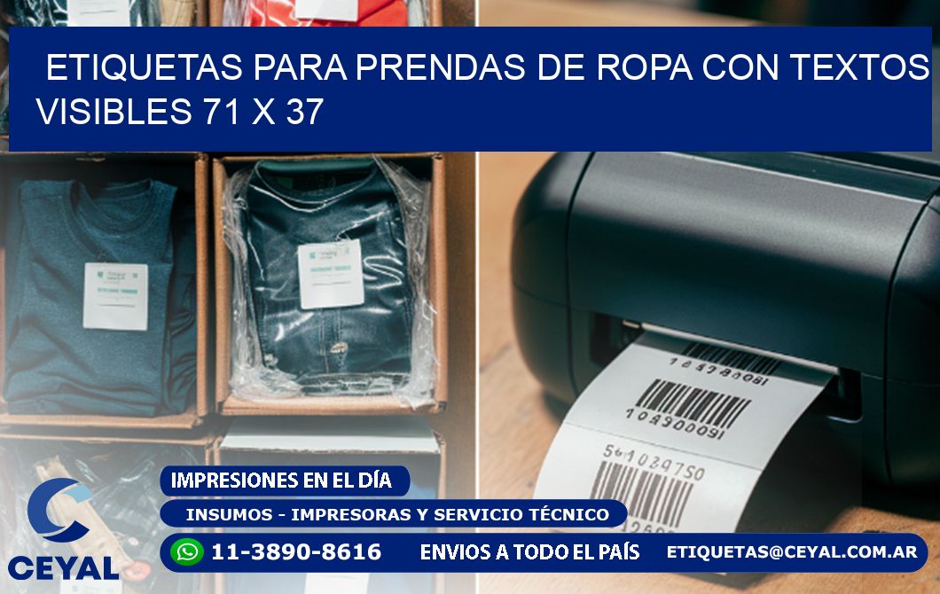 ETIQUETAS PARA PRENDAS DE ROPA CON TEXTOS VISIBLES 71 x 37