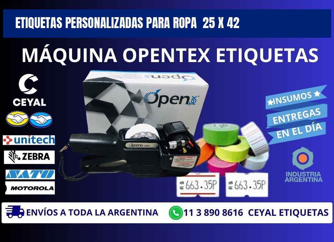 ETIQUETAS PERSONALIZADAS PARA ROPA  25 x 42