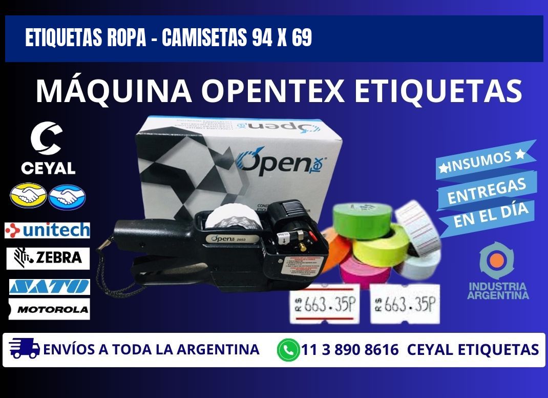 ETIQUETAS ROPA - CAMISETAS 94 x 69