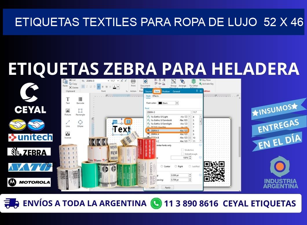 ETIQUETAS TEXTILES PARA ROPA DE LUJO  52 x 46