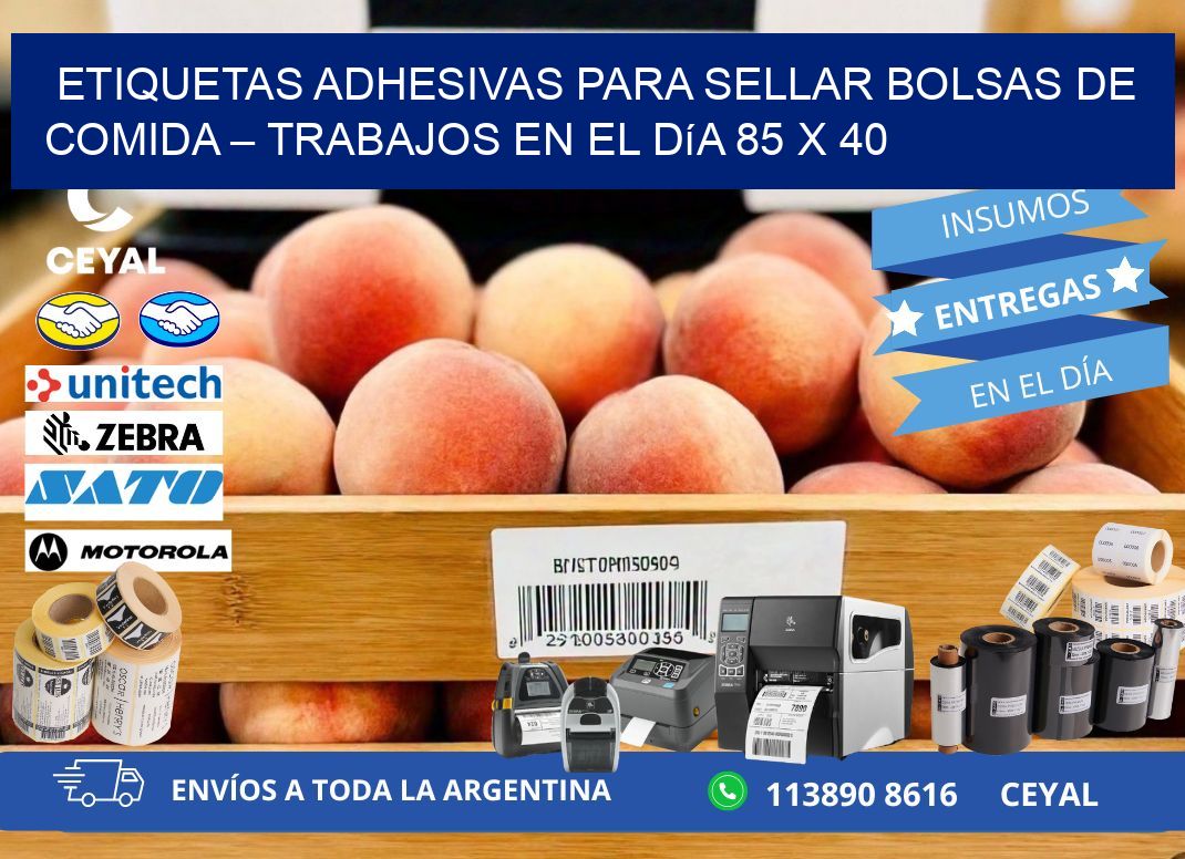 Etiquetas adhesivas para sellar bolsas de comida – Trabajos en el día 85 x 40