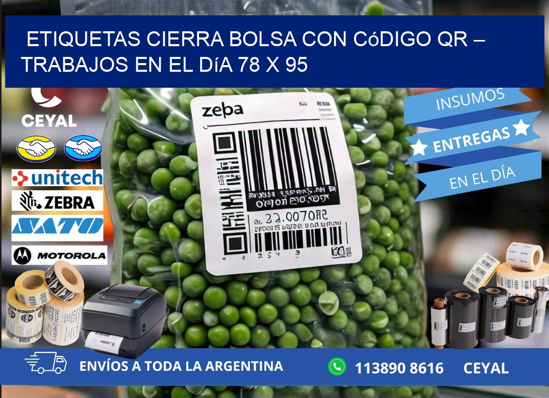 Etiquetas cierra bolsa con código QR – Trabajos en el día 78 x 95