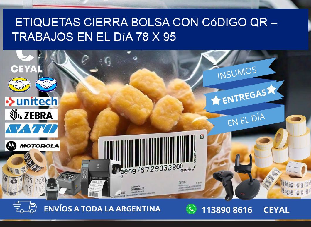 Etiquetas cierra bolsa con código QR – Trabajos en el día 78 x 95