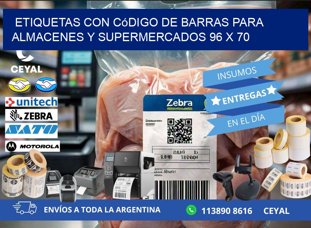 Etiquetas con código de barras para almacenes y supermercados 96 x 70