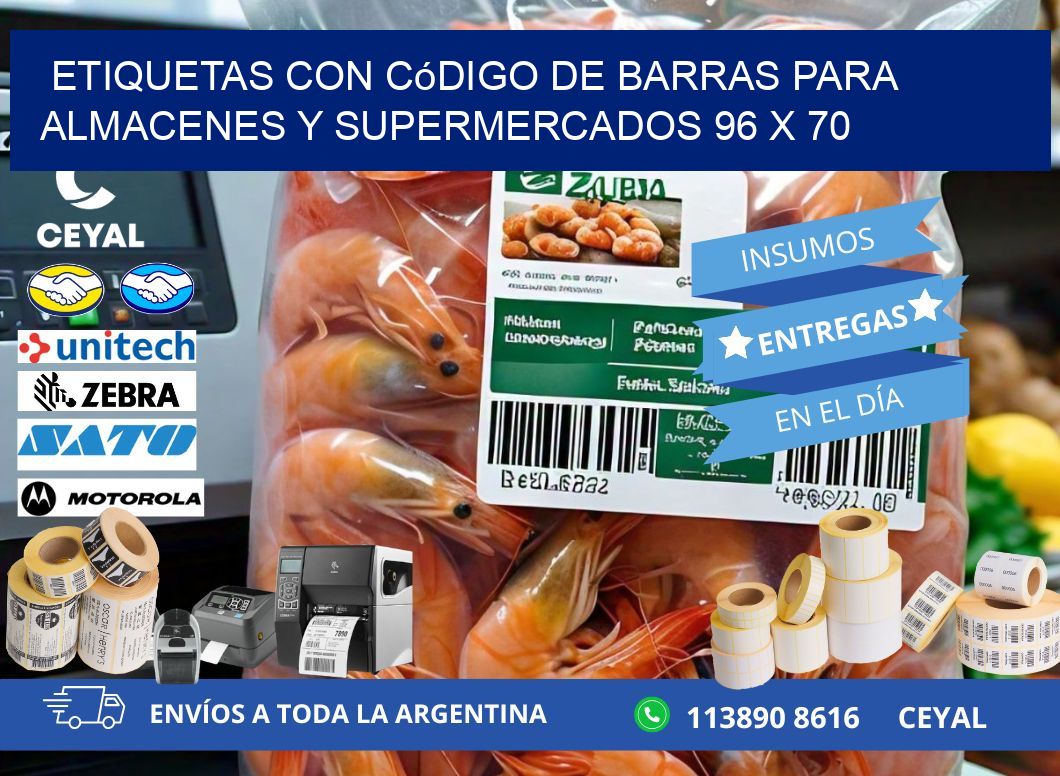 Etiquetas con código de barras para almacenes y supermercados 96 x 70