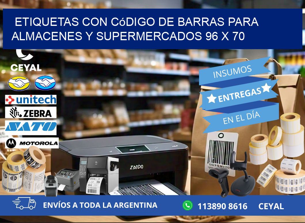 Etiquetas con código de barras para almacenes y supermercados 96 x 70