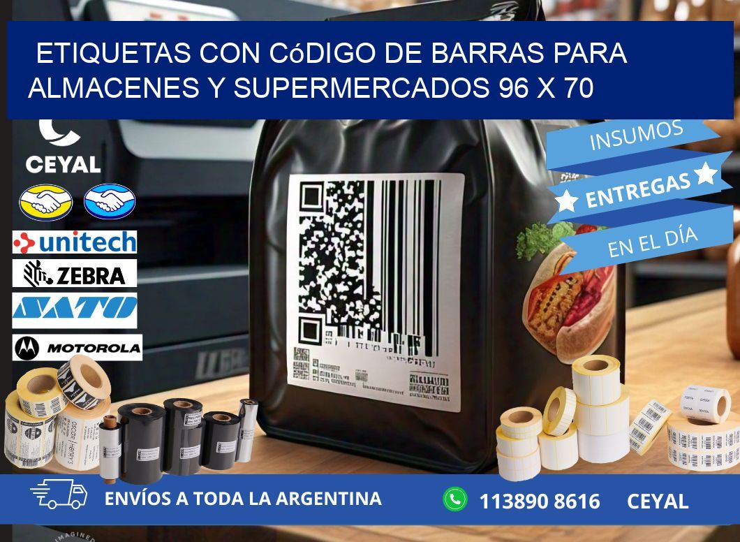 Etiquetas con código de barras para almacenes y supermercados 96 x 70