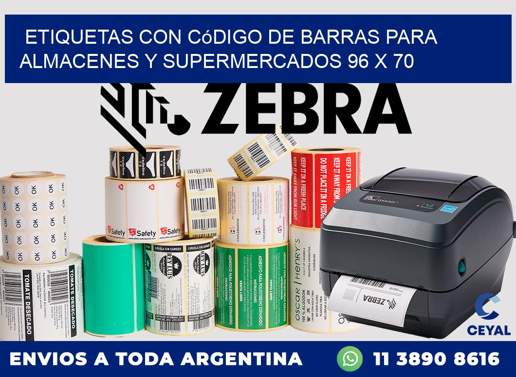 Etiquetas con código de barras para almacenes y supermercados 96 x 70