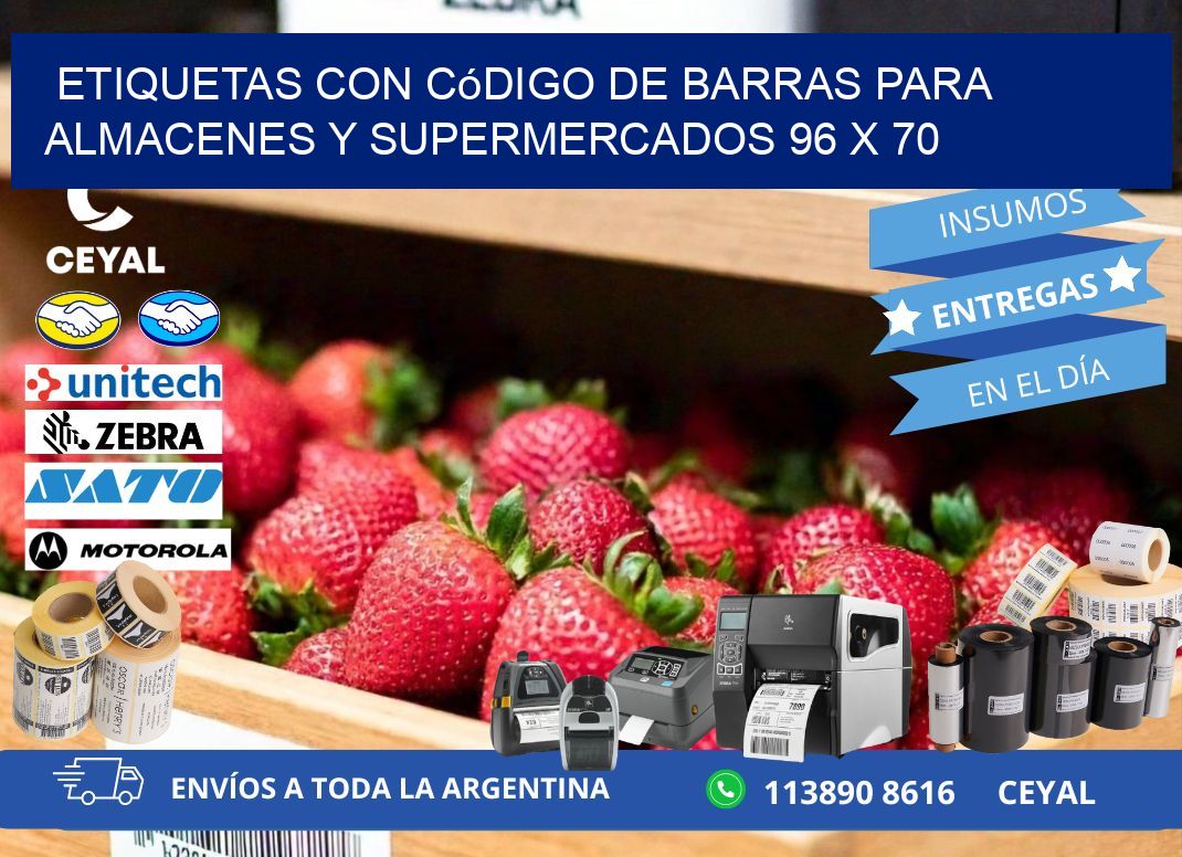 Etiquetas con código de barras para almacenes y supermercados 96 x 70
