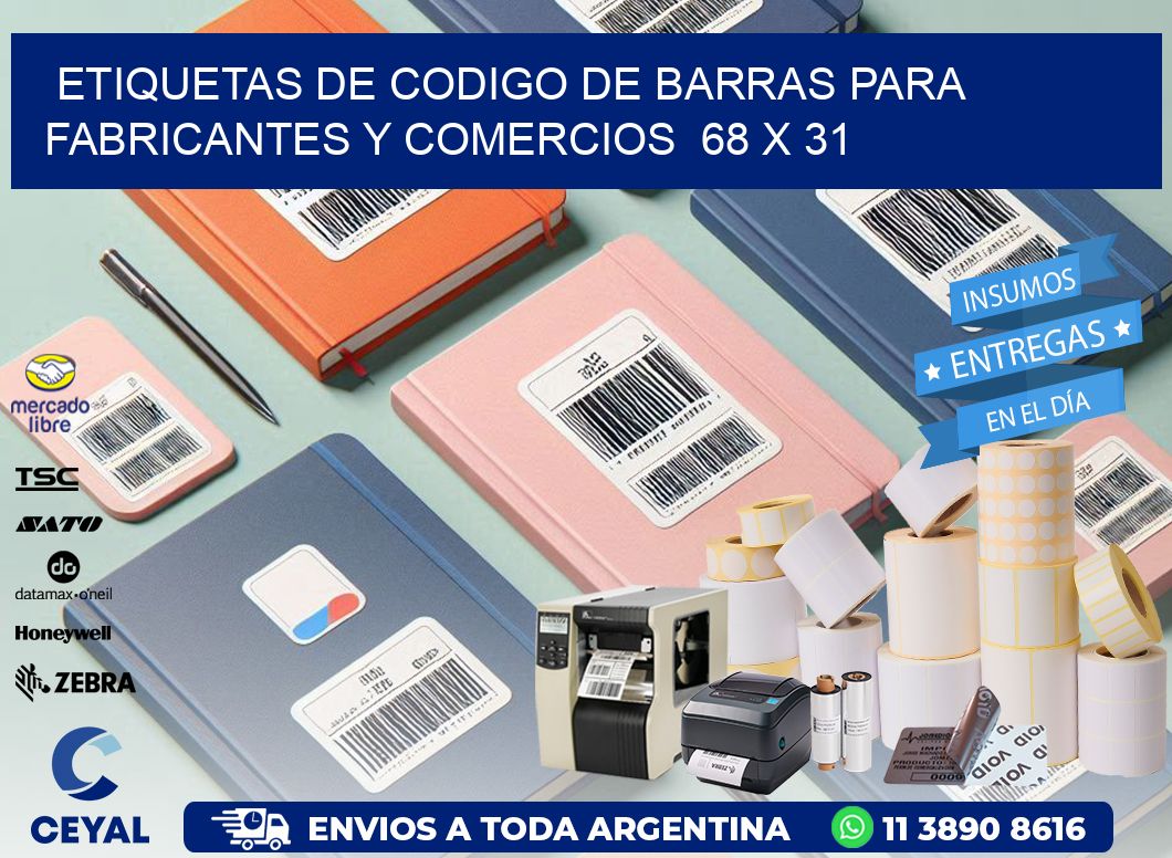Etiquetas de Codigo de Barras para Fabricantes y Comercios  68 x 31