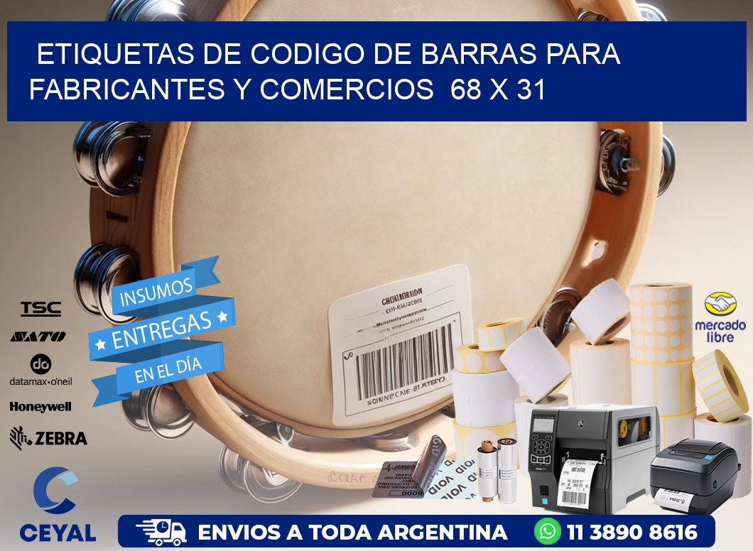 Etiquetas de Codigo de Barras para Fabricantes y Comercios  68 x 31