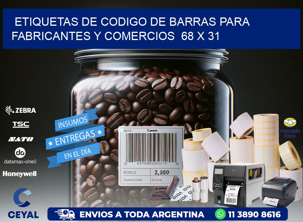 Etiquetas de Codigo de Barras para Fabricantes y Comercios  68 x 31