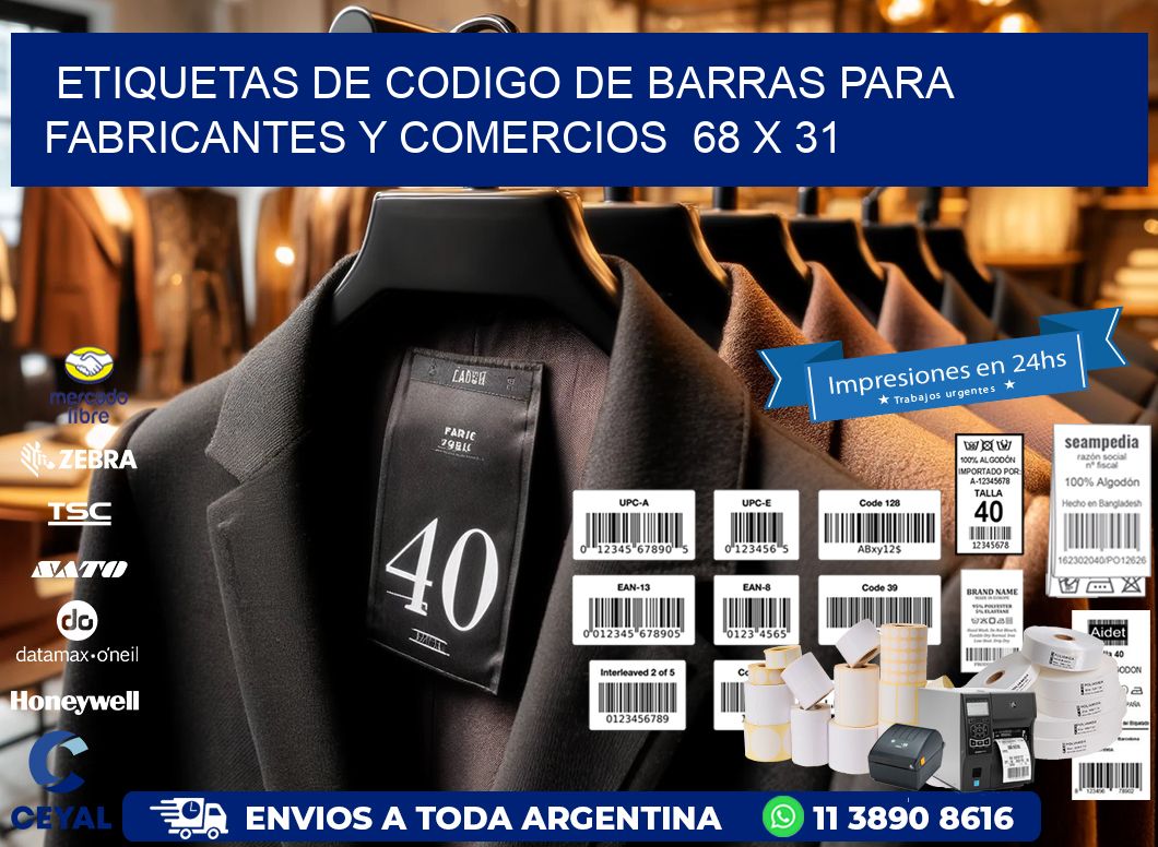 Etiquetas de Codigo de Barras para Fabricantes y Comercios  68 x 31