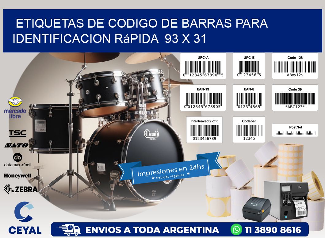 Etiquetas de Codigo de Barras para Identificacion Rápida  93 x 31