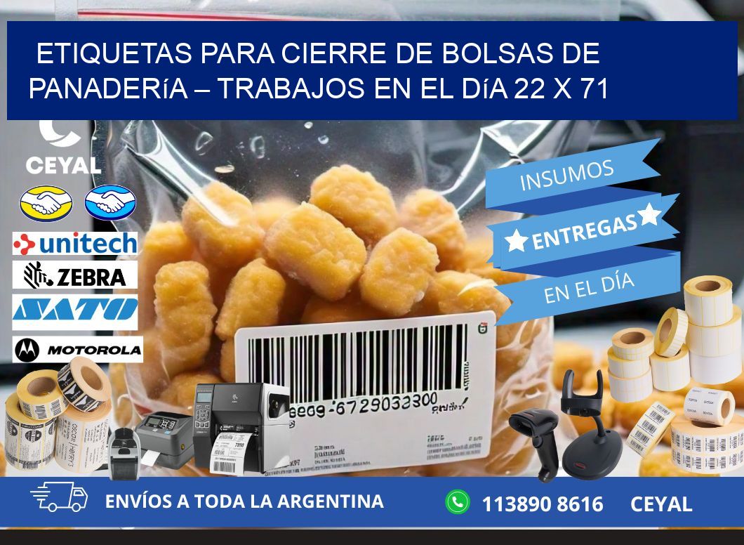 Etiquetas para cierre de bolsas de panadería – Trabajos en el día 22 x 71