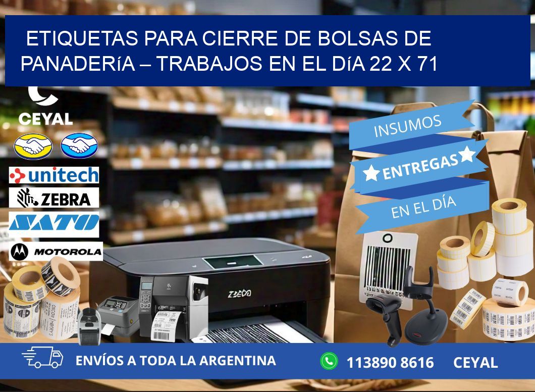Etiquetas para cierre de bolsas de panadería – Trabajos en el día 22 x 71