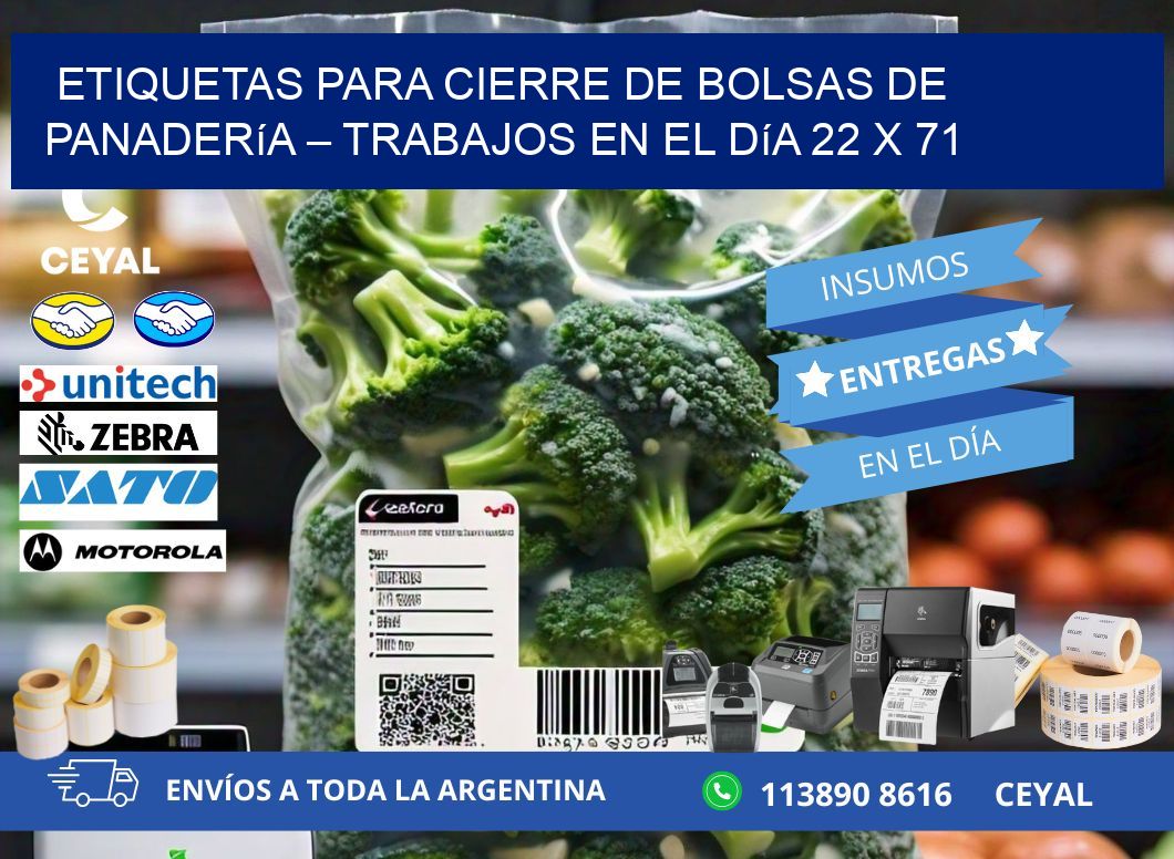 Etiquetas para cierre de bolsas de panadería – Trabajos en el día 22 x 71