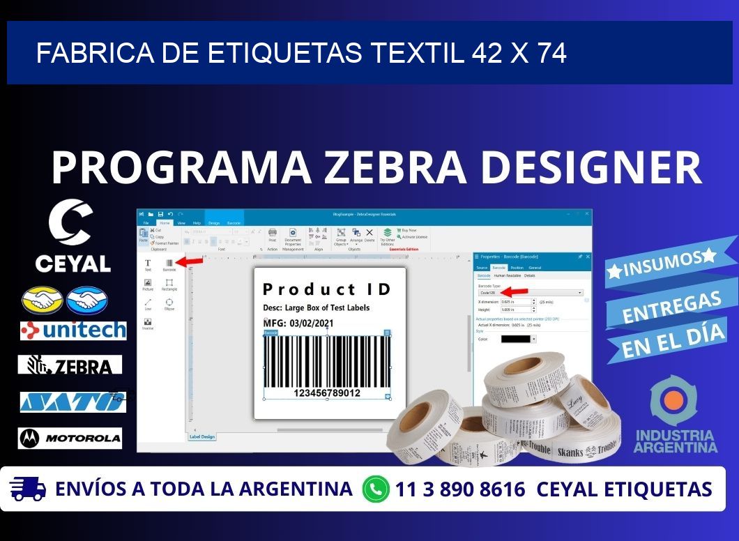 FABRICA DE ETIQUETAS TEXTIL 42 x 74