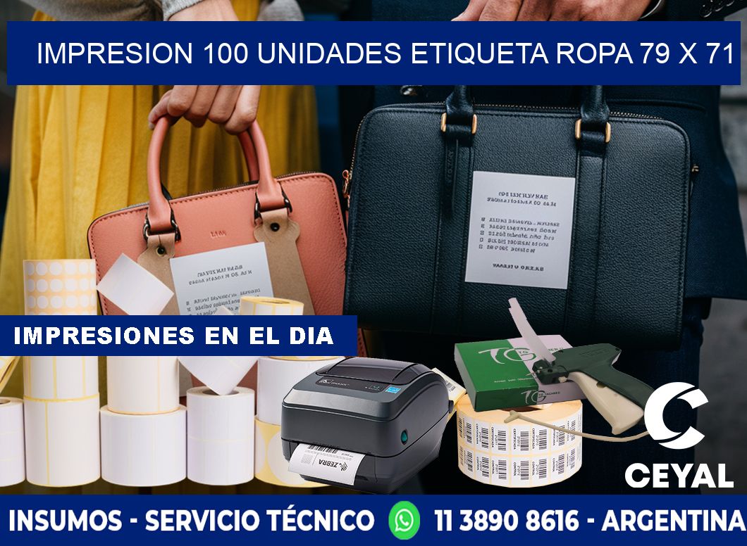IMPRESION 100 UNIDADES ETIQUETA ROPA 79 x 71