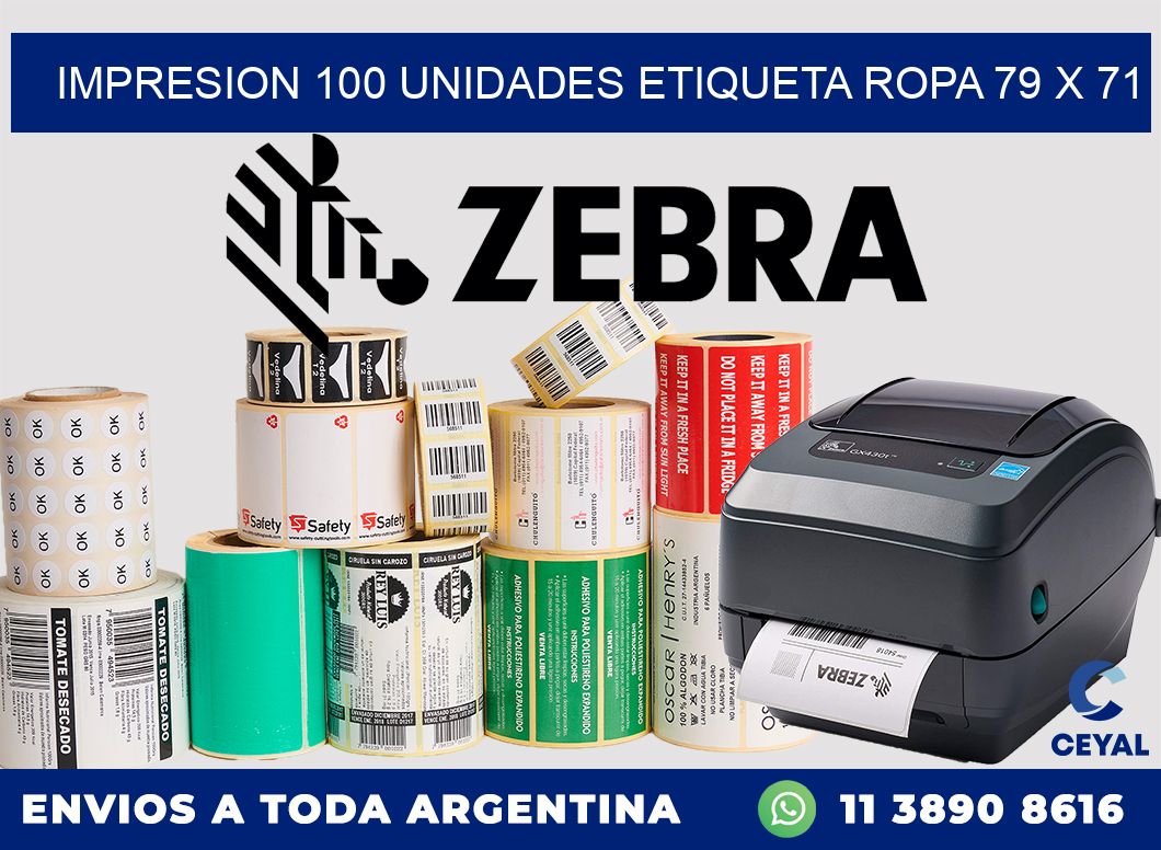IMPRESION 100 UNIDADES ETIQUETA ROPA 79 x 71