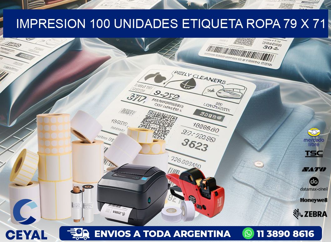 IMPRESION 100 UNIDADES ETIQUETA ROPA 79 x 71