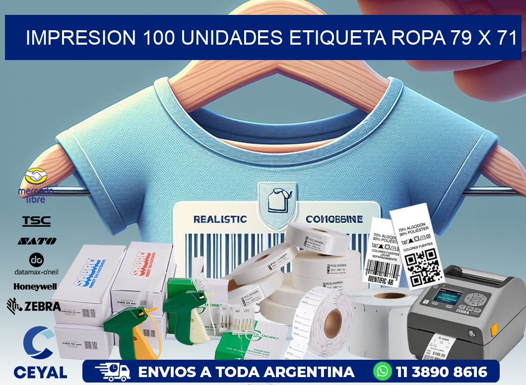 IMPRESION 100 UNIDADES ETIQUETA ROPA 79 x 71