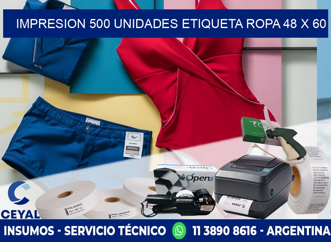 IMPRESION 500 UNIDADES ETIQUETA ROPA 48 x 60