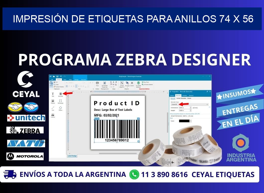 IMPRESIÓN DE ETIQUETAS PARA ANILLOS 74 x 56