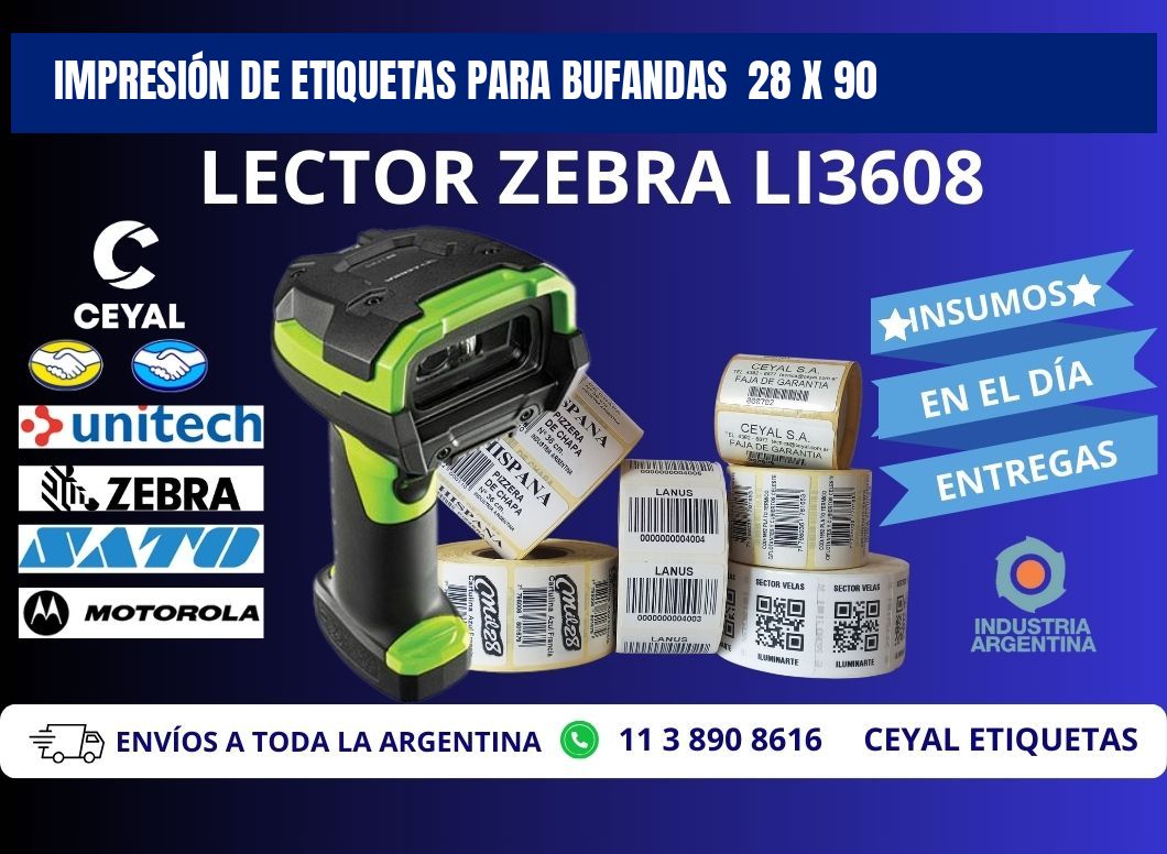 IMPRESIÓN DE ETIQUETAS PARA BUFANDAS  28 x 90