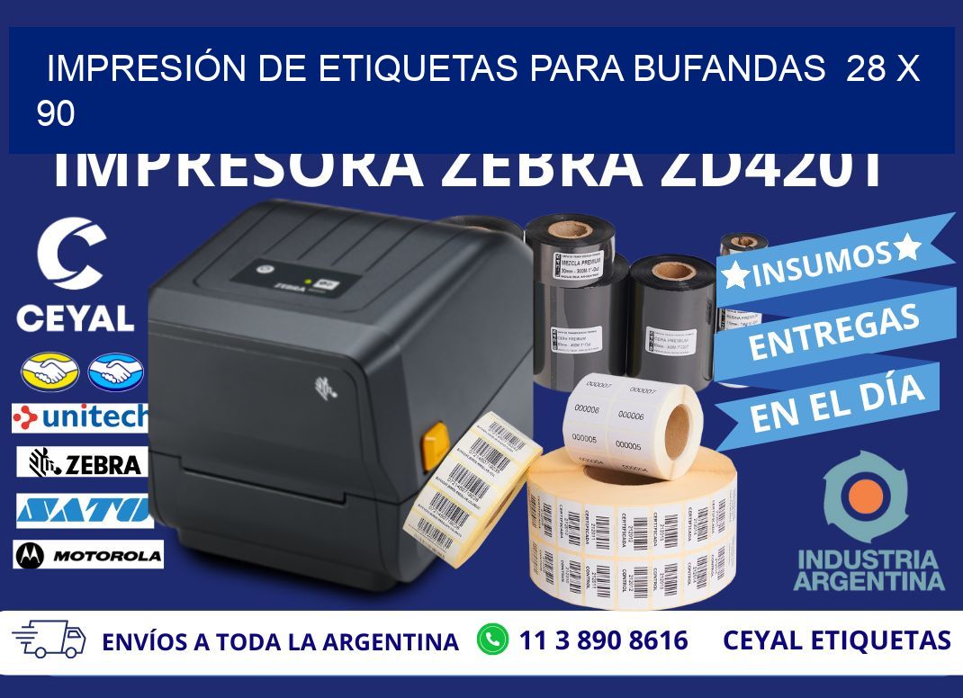 IMPRESIÓN DE ETIQUETAS PARA BUFANDAS  28 x 90