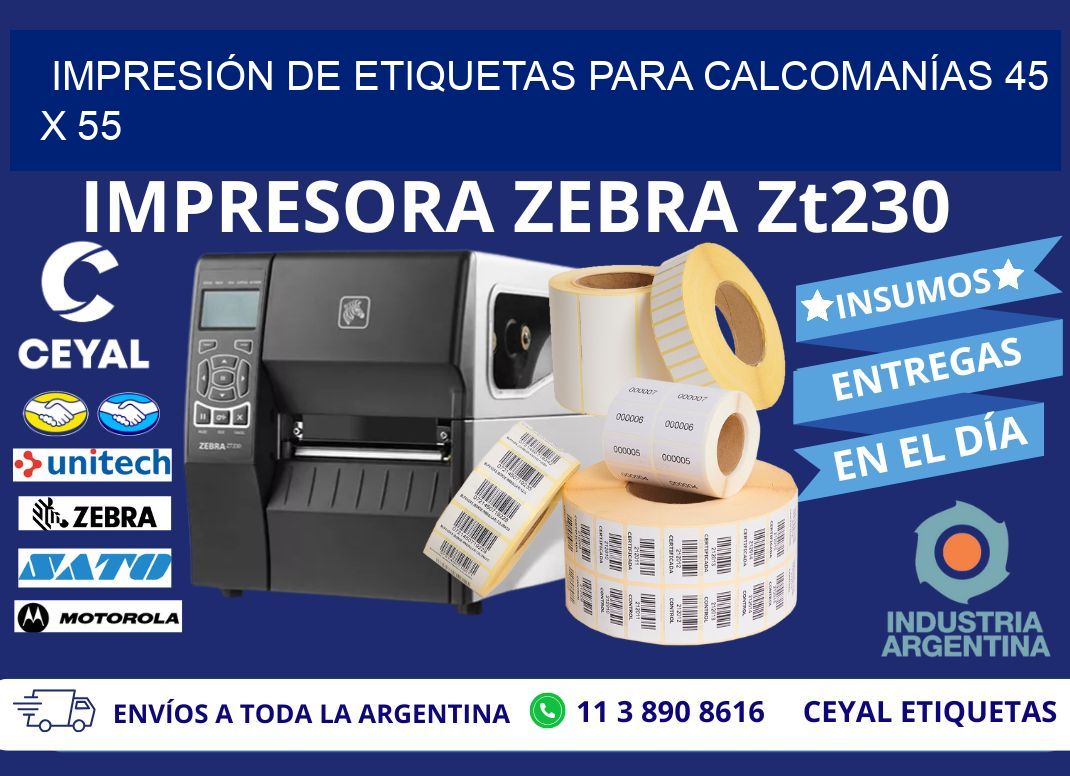 IMPRESIÓN DE ETIQUETAS PARA CALCOMANÍAS 45 x 55