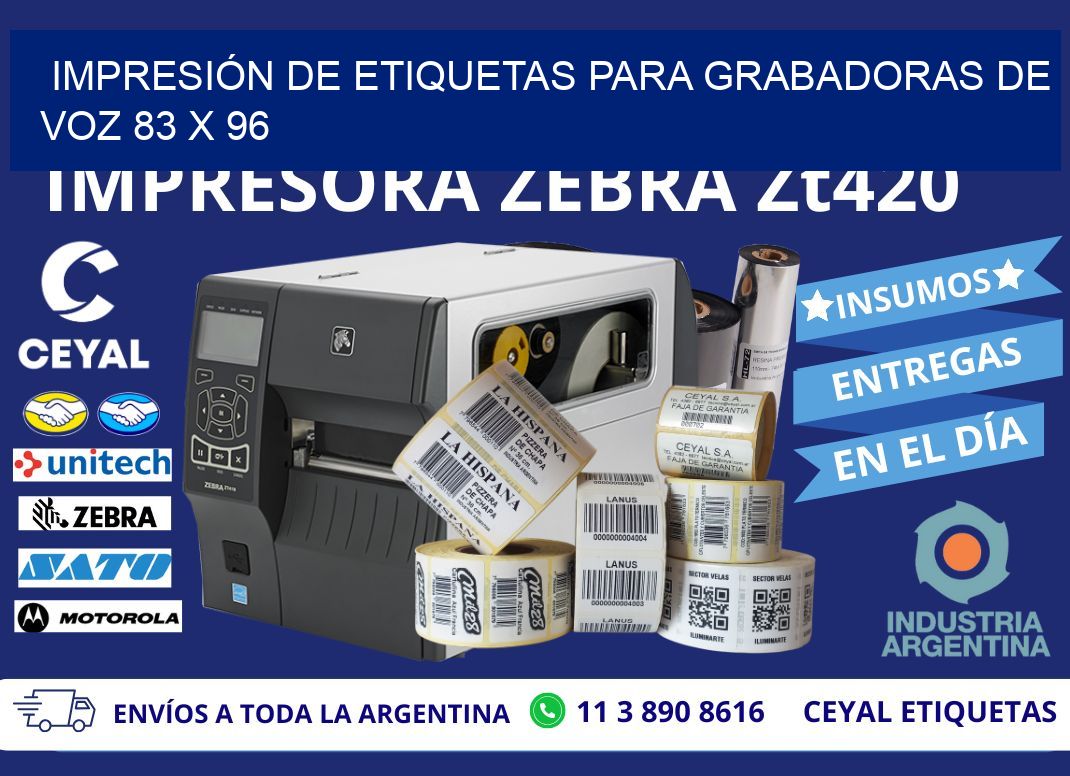 IMPRESIÓN DE ETIQUETAS PARA GRABADORAS DE VOZ 83 x 96