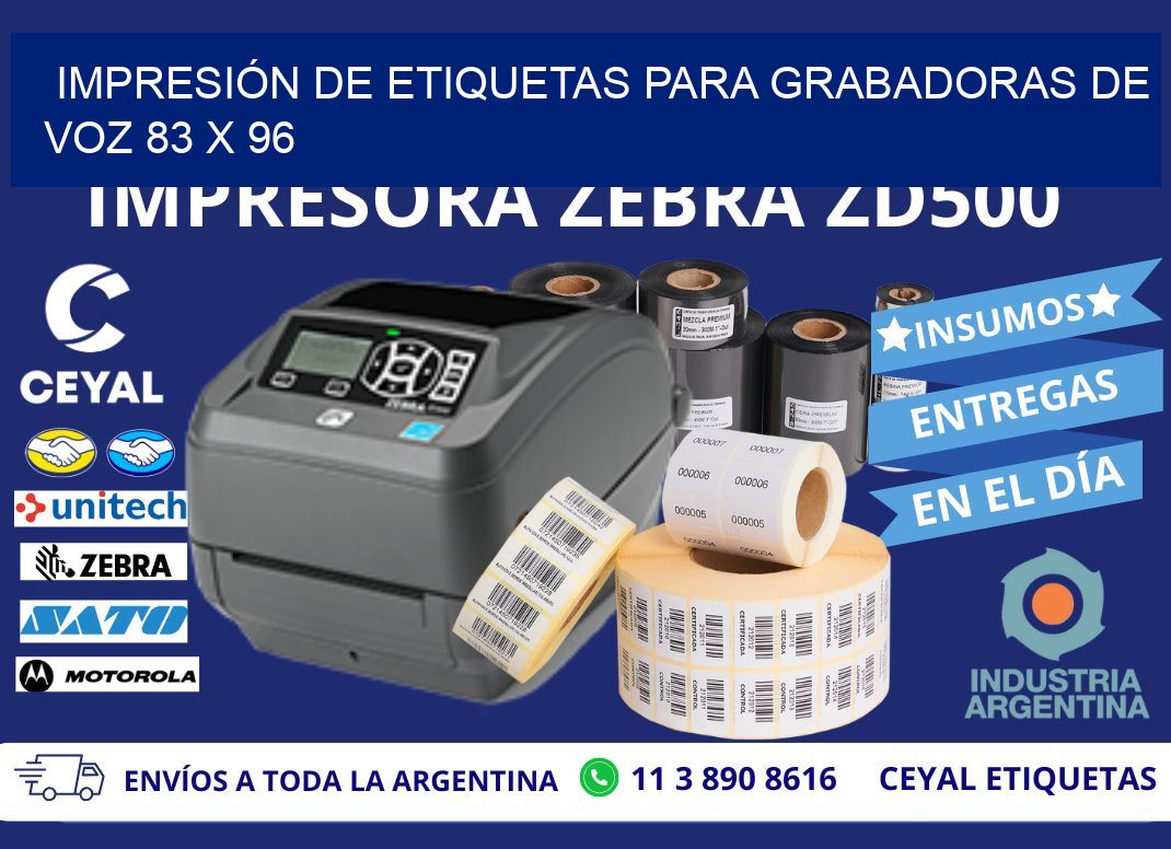 IMPRESIÓN DE ETIQUETAS PARA GRABADORAS DE VOZ 83 x 96