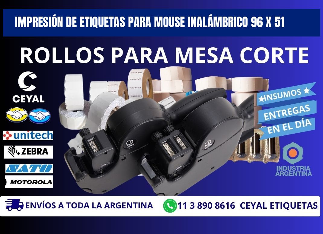 IMPRESIÓN DE ETIQUETAS PARA MOUSE INALÁMBRICO 96 x 51