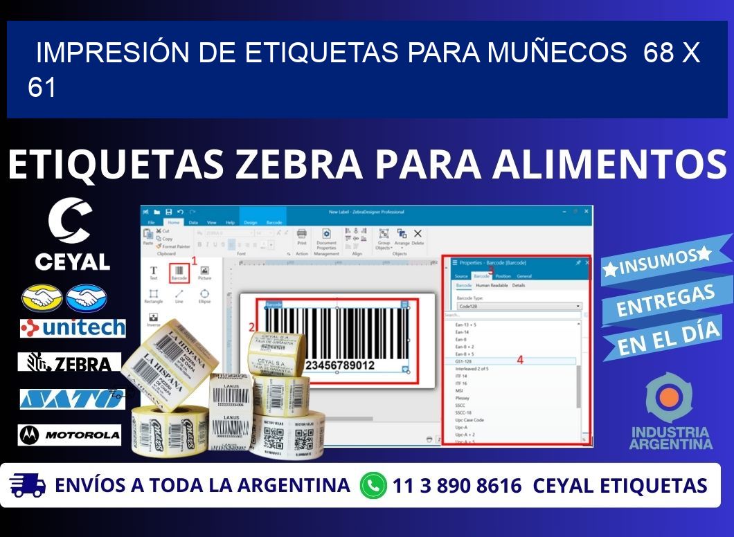 IMPRESIÓN DE ETIQUETAS PARA MUÑECOS  68 x 61