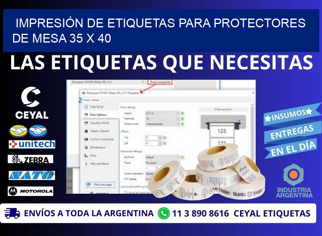 IMPRESIÓN DE ETIQUETAS PARA PROTECTORES DE MESA 35 x 40