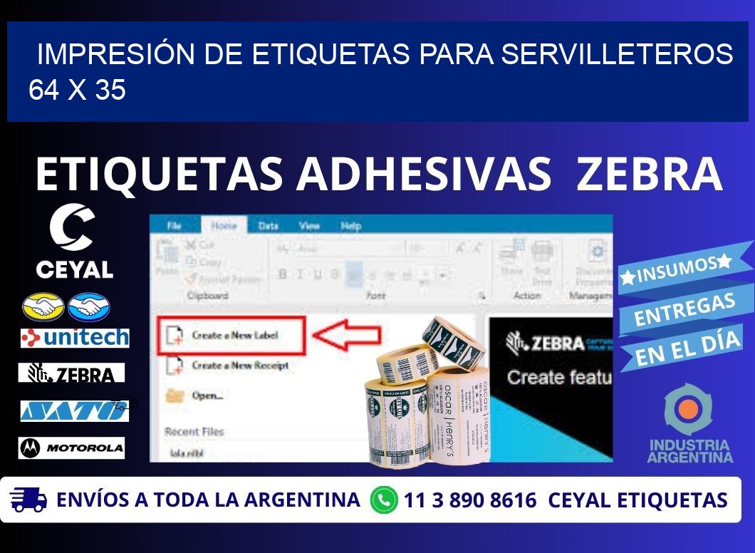 IMPRESIÓN DE ETIQUETAS PARA SERVILLETEROS  64 x 35