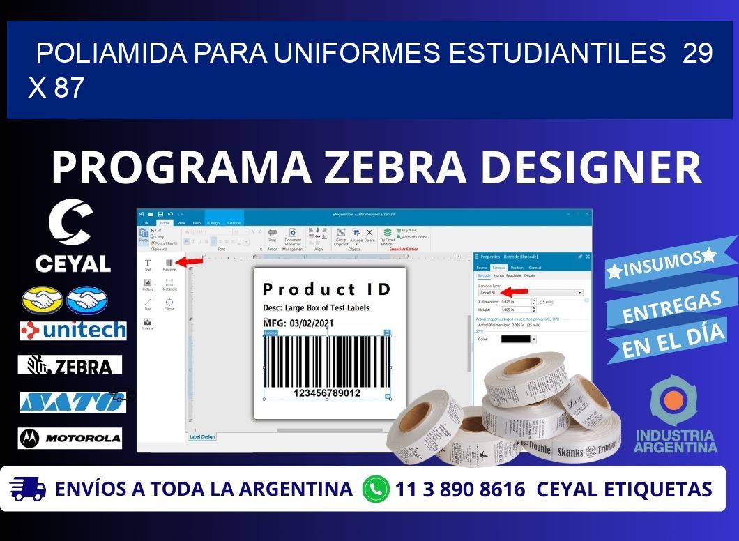 POLIAMIDA PARA UNIFORMES ESTUDIANTILES  29 x 87