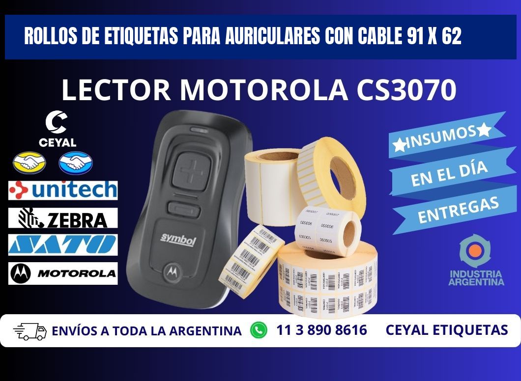 ROLLOS DE ETIQUETAS PARA AURICULARES CON CABLE 91 x 62