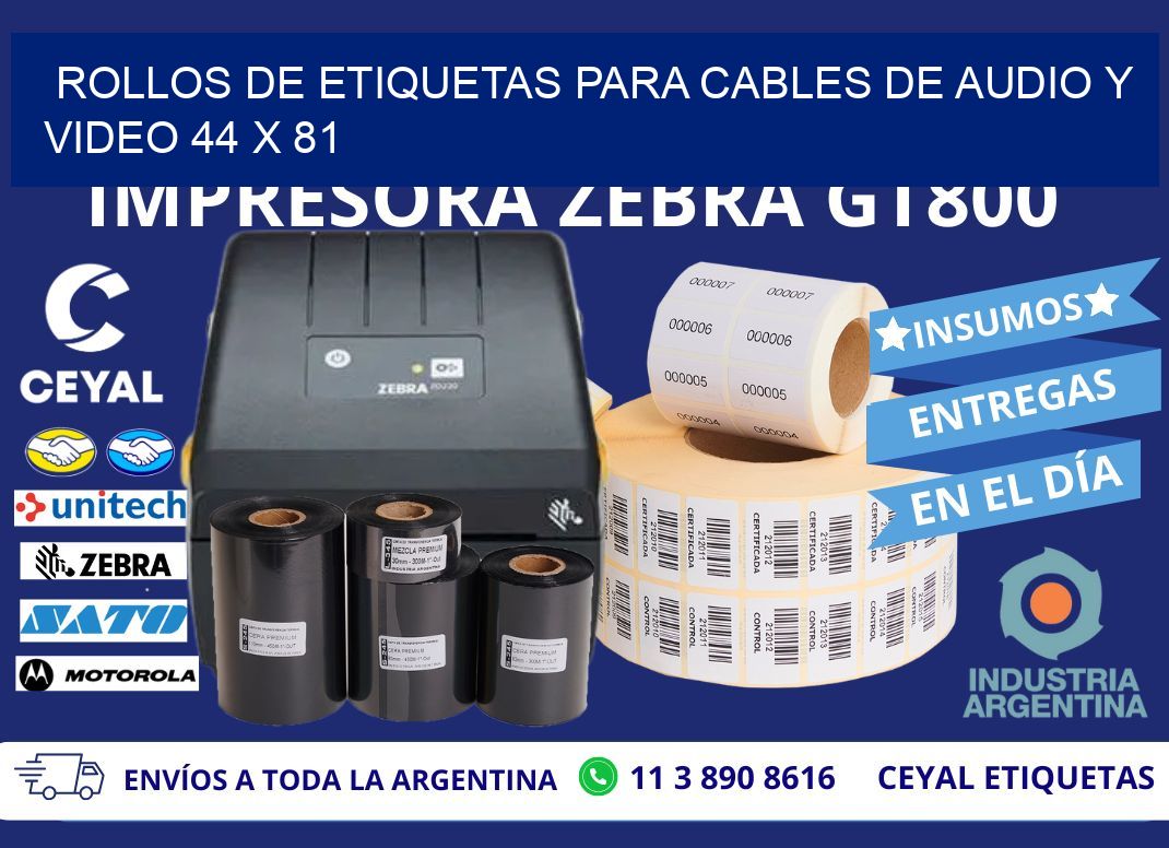 ROLLOS DE ETIQUETAS PARA CABLES DE AUDIO Y VIDEO 44 x 81