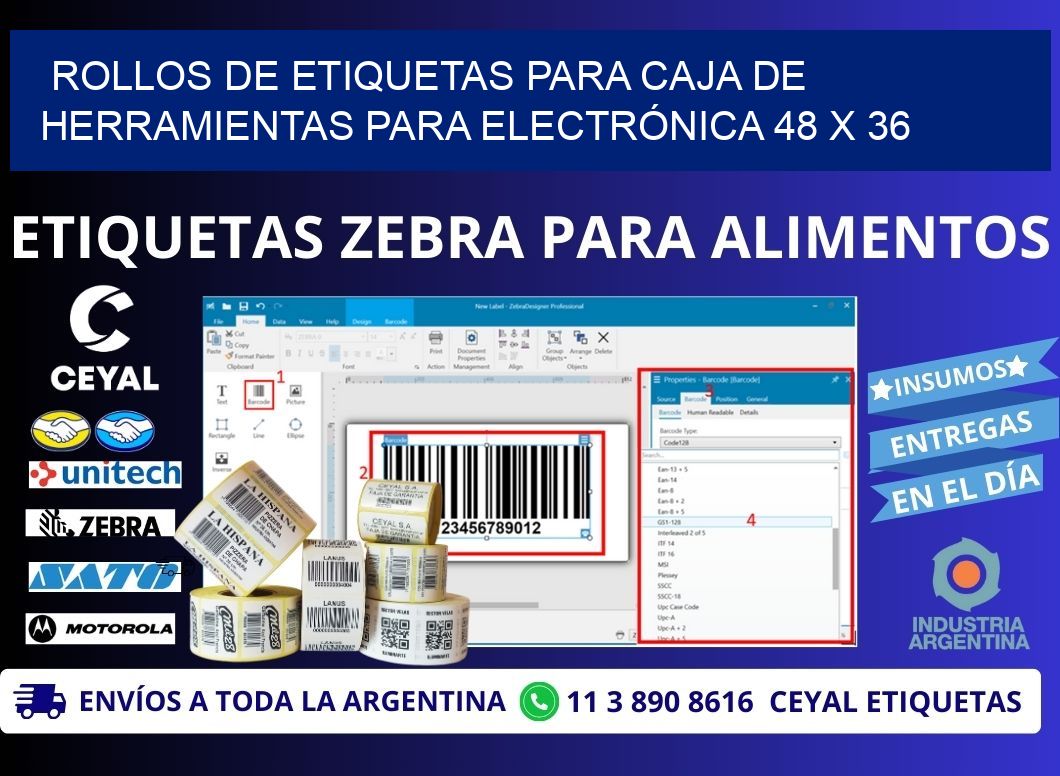 ROLLOS DE ETIQUETAS PARA CAJA DE HERRAMIENTAS PARA ELECTRÓNICA 48 x 36