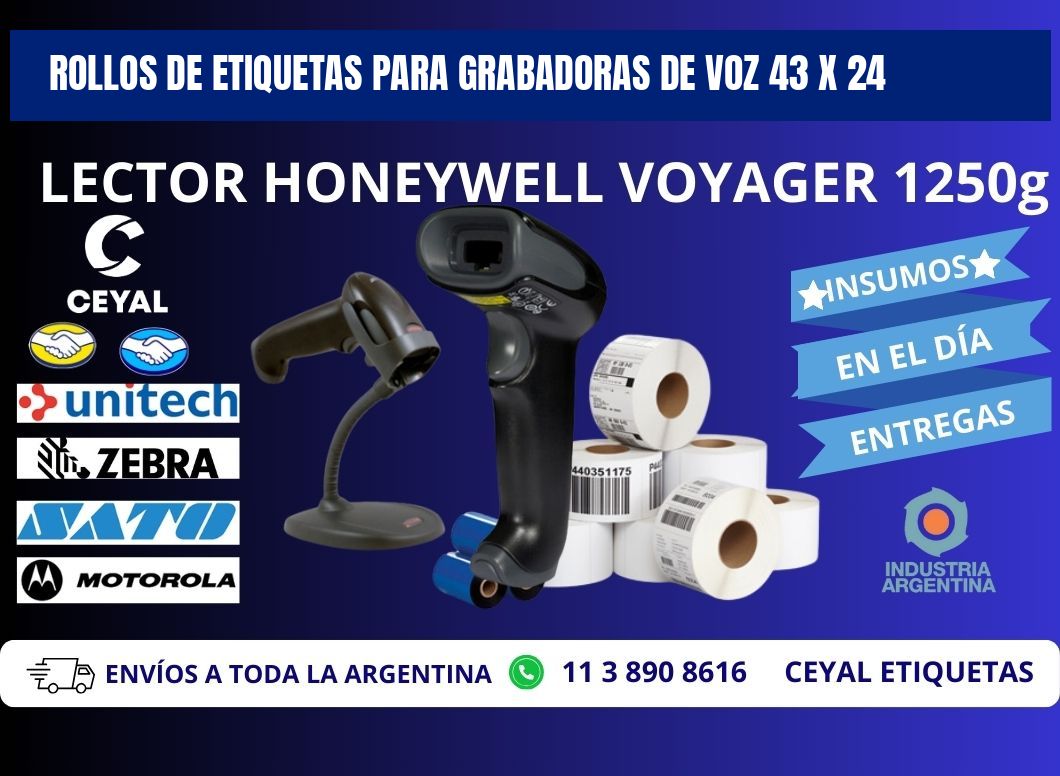 ROLLOS DE ETIQUETAS PARA GRABADORAS DE VOZ 43 x 24