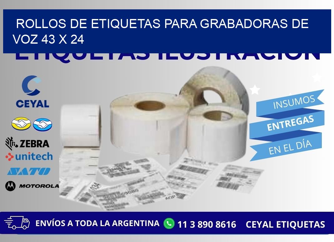 ROLLOS DE ETIQUETAS PARA GRABADORAS DE VOZ 43 x 24